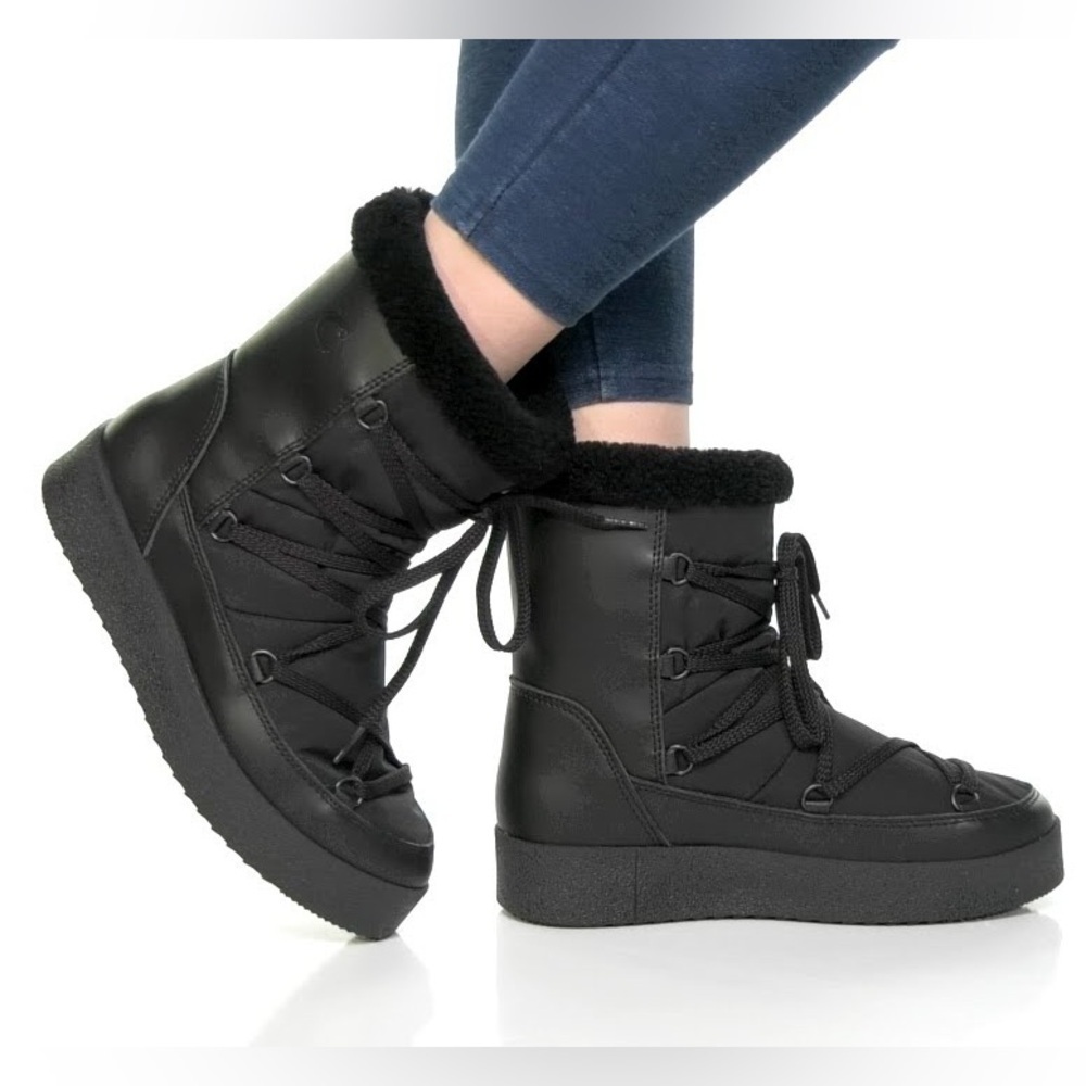 New La Canadienne Emery Waterproof Shearling Lined Winter Boot Black Sz 36